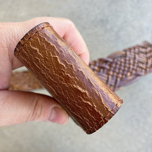 Brown Bonded Leather Braided Woven Wide Belt, XL - Picture 6 of 8